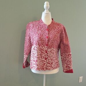 Baxter & Wells Reversible Red Floral/solid Red Quilted Cotton Jacket Women's XL